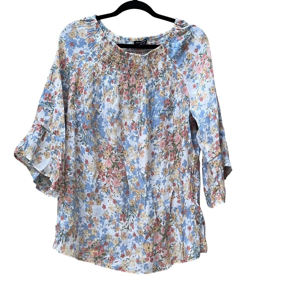 Zac & Rachel L Floral Smocked Neck Bell Sleeve Boho Peasant Cottagecore